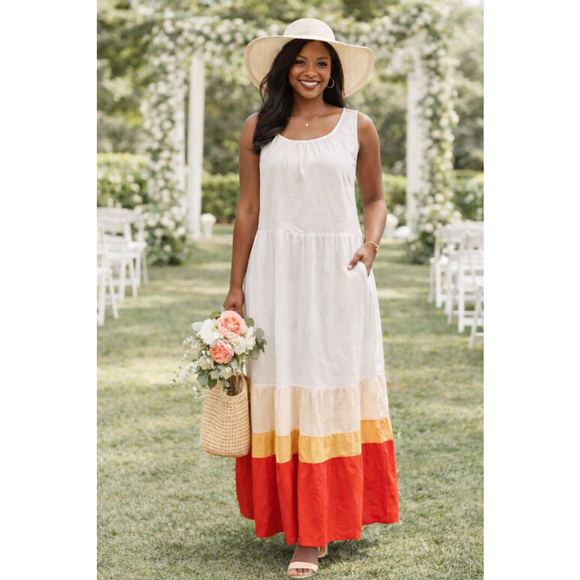 Ava & Viv 2X Maxi Dress Boho Tiered Colorblock Pockets Cotton Summer - Picture 2 of 11